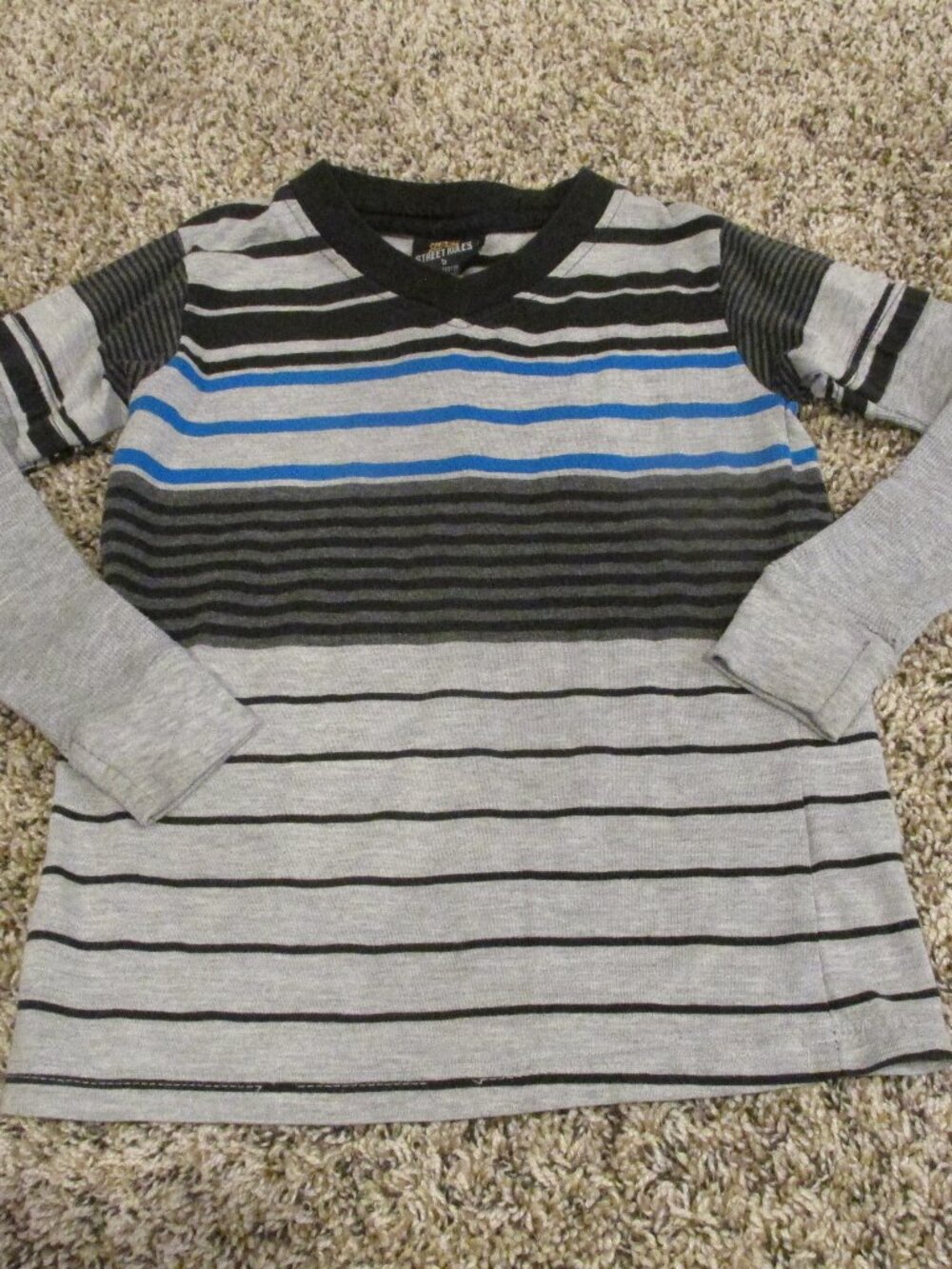 Street Rules Pullover T Shirt Toddler Boys Size 5 Gray Black Striped Long Sleeve